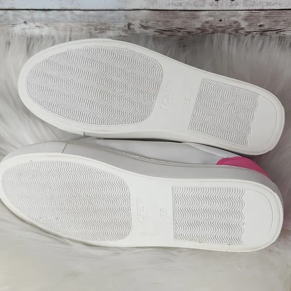 J. Crew, women's white with pink sneakers. Hardly used. Leather Flocking, Sz 7.5 - Picture 4 of 8
